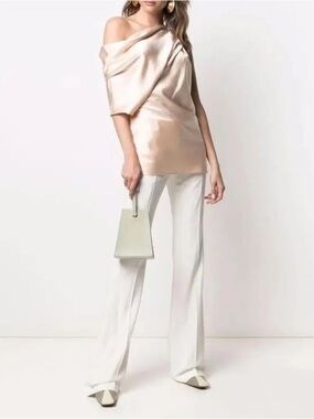 Acler Satin One-Shoulder Blouse in Champagne